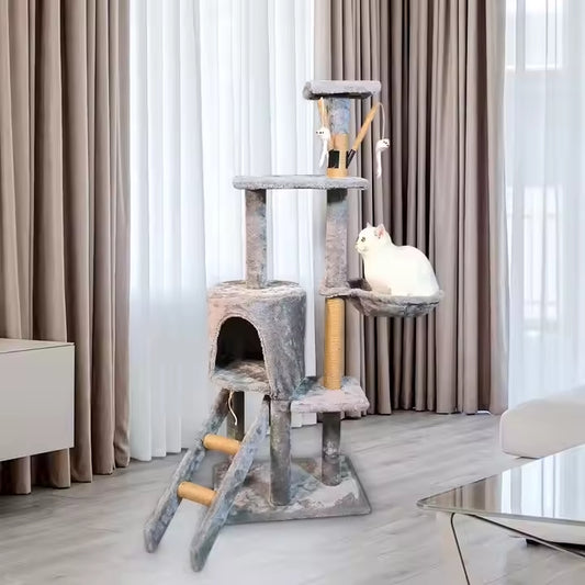 Arbre à Chat Beige Multi-Niveaux avec Griffoirs et Plateformes