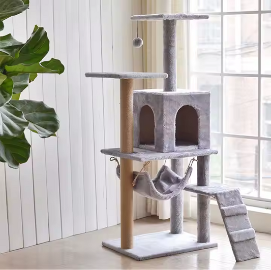 Arbre à Chat Gris – Design Confort & Jeux Multiples